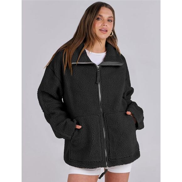 ANRABESS Womens Fleece Jacket Oversized Zip Up Sherpa Fuzzy Casual Size S - Picture 1 of 8